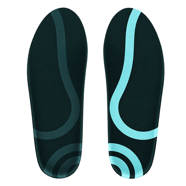 Flat-feet custom insole mold in dark teal and aqua